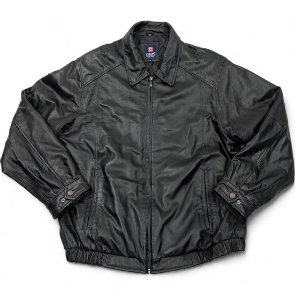 Vintage Chaps Black Leather Bomber Jacket Men's  XL - Picture 1 of 8
